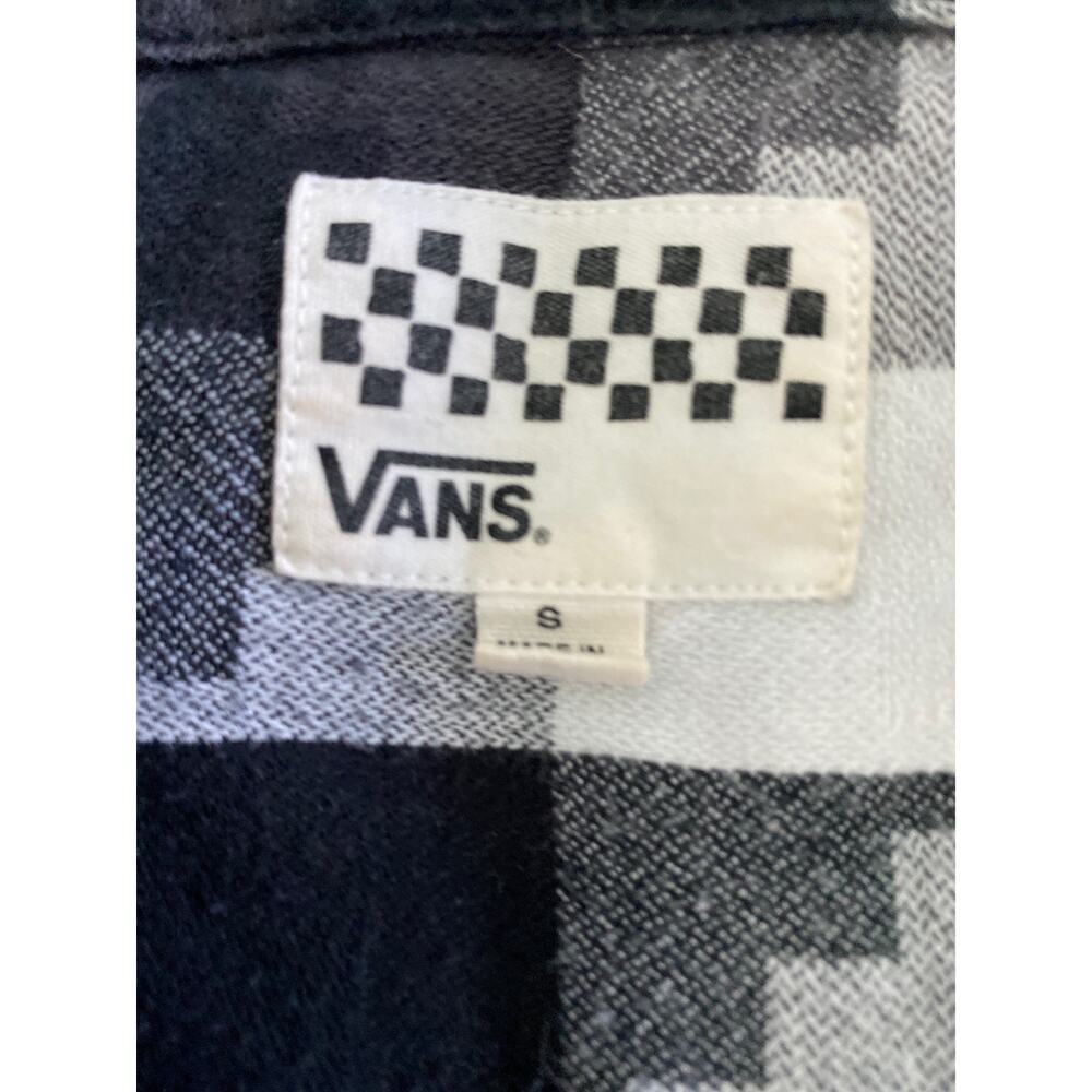 Vans Womens Small Black White Geometric Plaid Flannel Button Shirt Tunic Dress - Picture 7 of 9